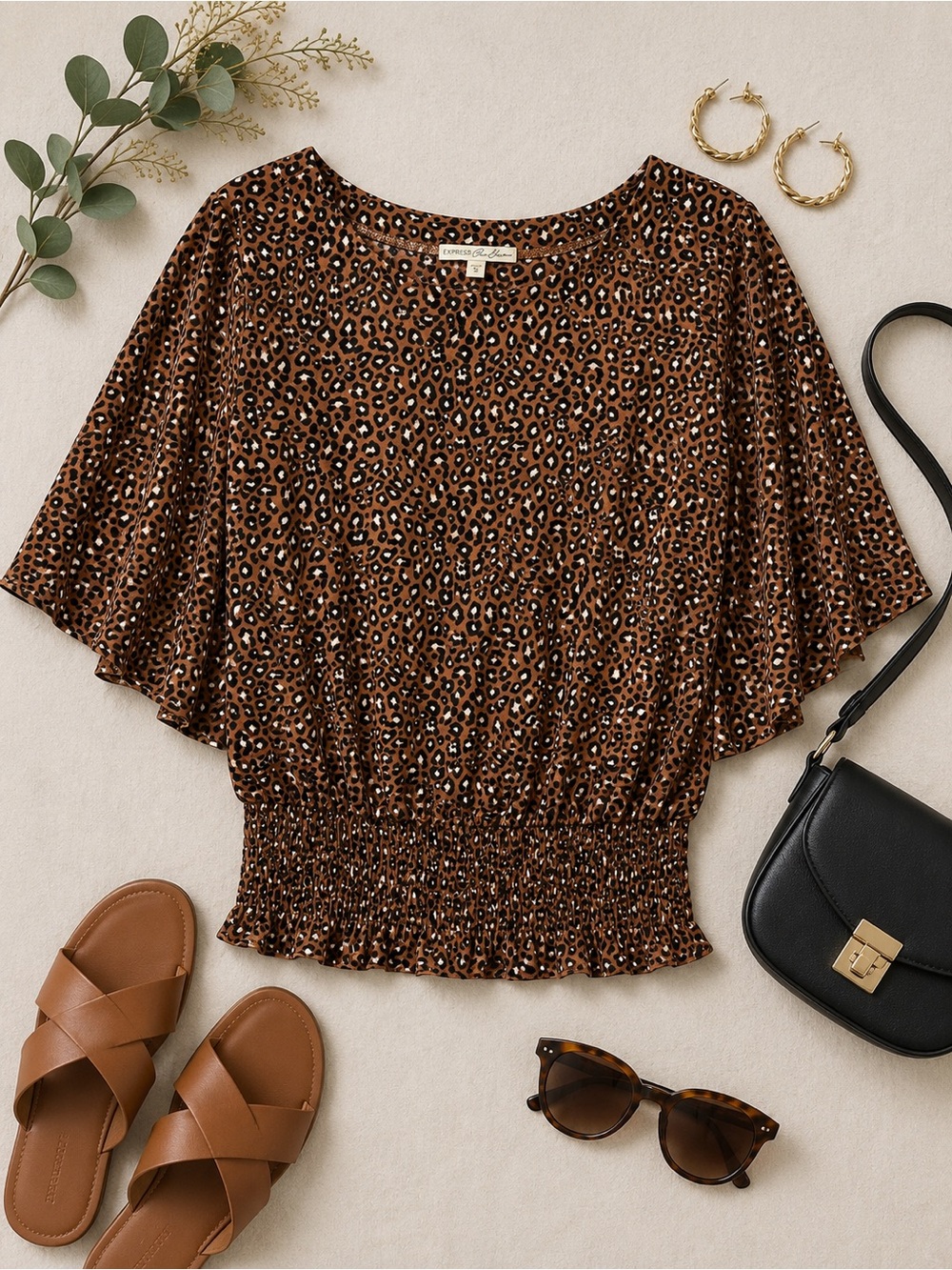 Express Leopard Print Smocked Waist Top Size Medium NWOT